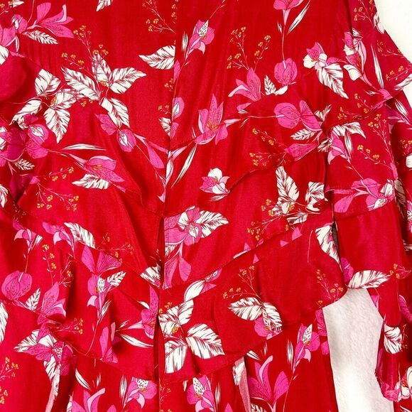 La Maison Talulah Silk Blend Long Sleeve Floral Ruffle Mini Dress Size Small Red - Picture 6 of 10